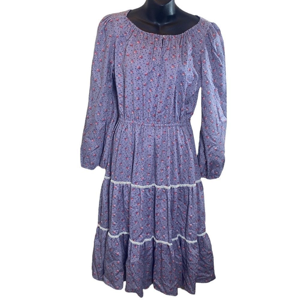 Candi Jones California vintage prairie cottagecore floral tiered dress purple